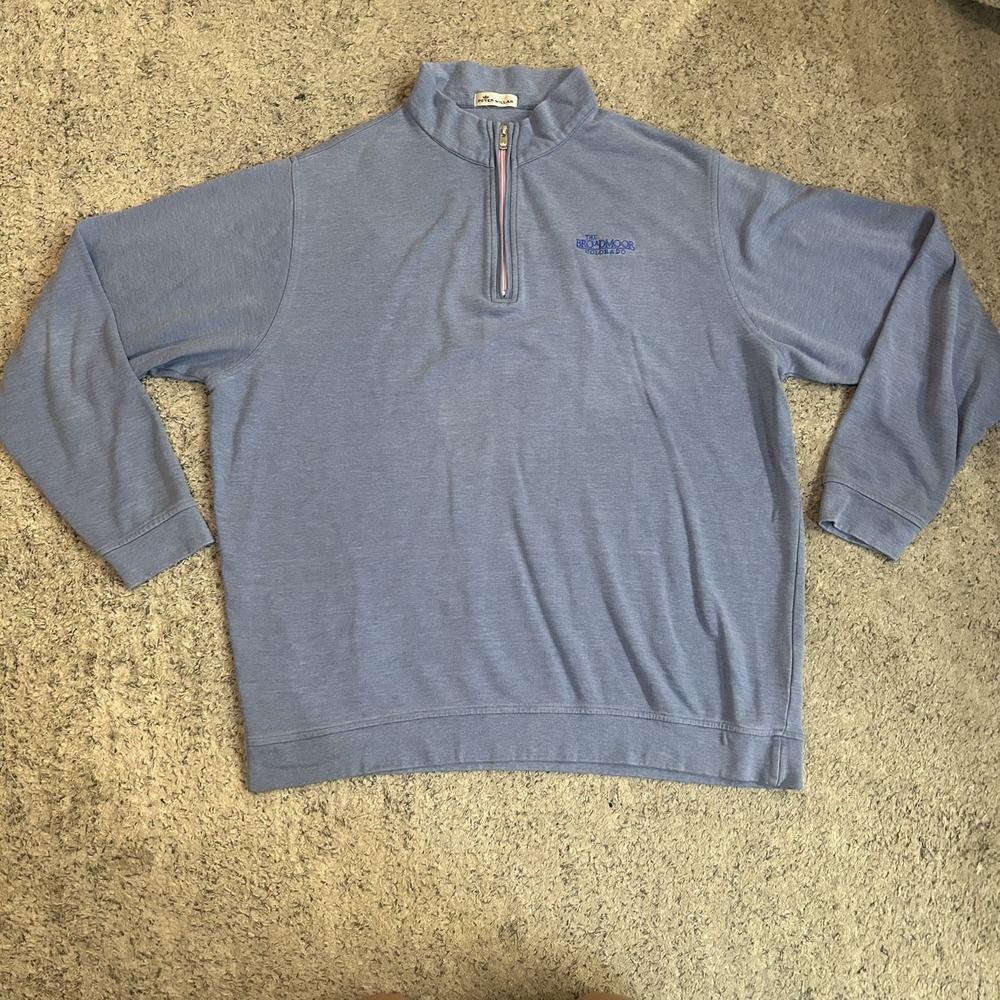 Peter Millar Crown Comfort 1/4 Zip Pullover Mens LG? Blue Sweatshirt Broadmoor